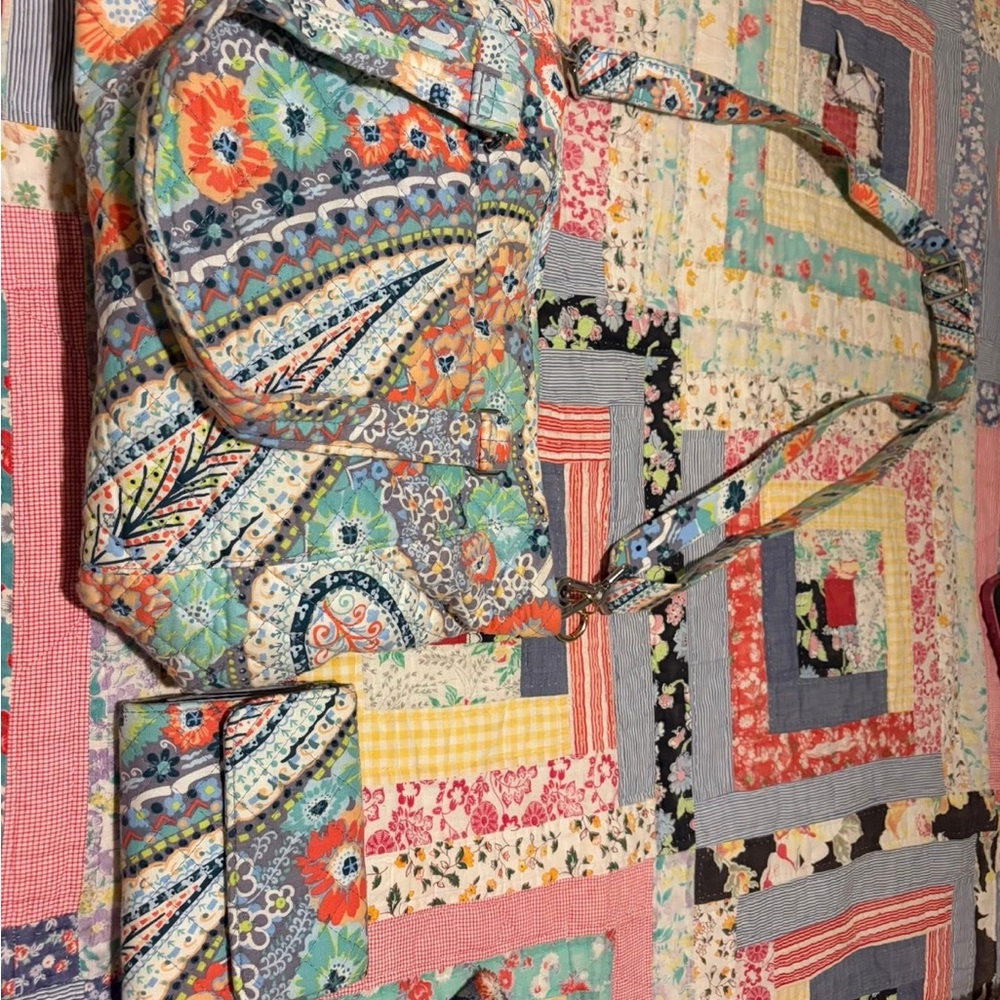 Quilted Floral Paisley Crossbody Bag with Matching Wallet - Multicolor